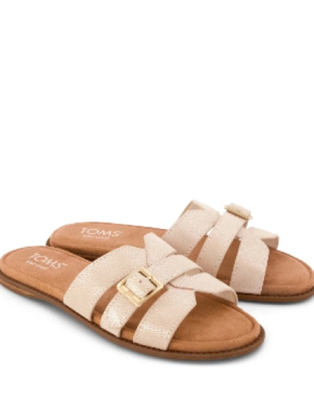 Toms Sol Champagne Shimmer Suede Slide Sandals